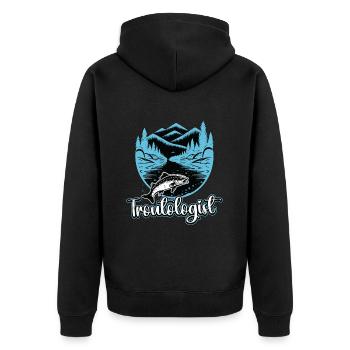 Trout Fishing Troutologist Fly Fishing Fisherman - Unisex Premium Bio Zip Hoodie - Schwarz - Hinten - Nico (187cm)