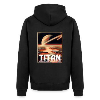 Titan Saturn Mond Sonnensystem Reiseposter - Unisex Premium Bio Zip Hoodie - Schwarz - Hinten - Nico (187cm)