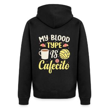 Spanisches Kaffeedesign „cafecito & Concha Lovers“ - Unisex Premium Bio Zip Hoodie - Schwarz - Hinten - Nico (187cm)