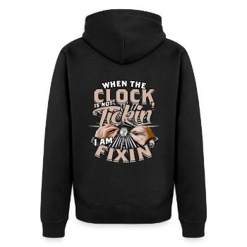 Uhrmacher Uhrmacherei - Unisex Premium Bio Zip Hoodie - Schwarz - Hinten - Nico (187cm)