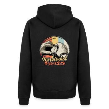 Uhrmacher Uhrmacherei Master Of Time - Unisex Premium Bio Zip Hoodie - Schwarz - Hinten - Nico (187cm)