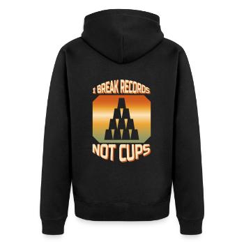 I Break Records Not Cups Cup Stacking - Unisex Premium Bio Zip Hoodie - Schwarz - Hinten - Nico (187cm)