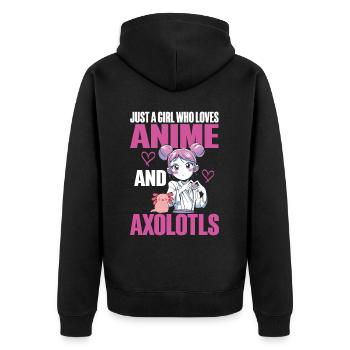 Anime Axolotls Süße Kawaii Teen Girls Kinder - Unisex Premium Bio Zip Hoodie - Schwarz - Hinten - Nico (187cm)