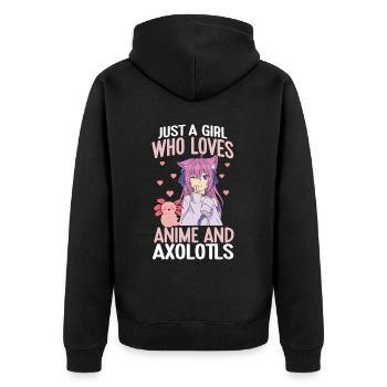 Anime Axolotls Süße Kawaii Teen Girls Kinder - Unisex Premium Bio Zip Hoodie - Schwarz - Hinten - Nico (187cm)