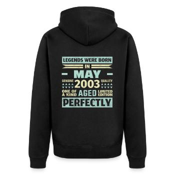 21e anniversaire mai Vintage 2003 idée cadeau - Veste à capuche bio Premium Unisexe - noir - Dos - Nico (187cm)