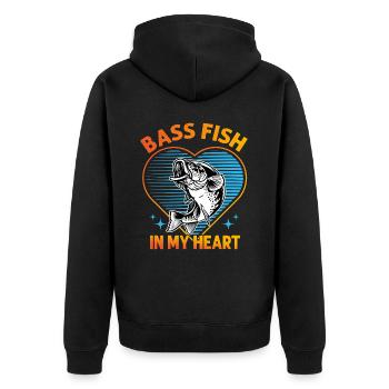 Barschfisch in meinem Herzen - Unisex Premium Bio Zip Hoodie - Schwarz - Hinten - Nico (187cm)