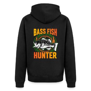 Bass Fish Hunter - Unisex Premium Bio Zip Hoodie - Schwarz - Hinten - Nico (187cm)