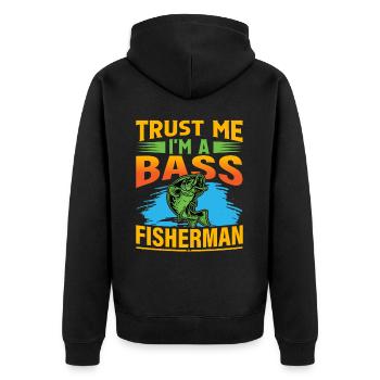 Glaub mir, ich bin ein Barschfischer - Unisex Premium Bio Zip Hoodie - Schwarz - Hinten - Nico (187cm)