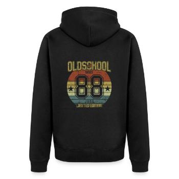 June 1988 - Geburtstag im Juni Oldschool - Unisex Premium Bio Zip Hoodie - Schwarz - Hinten - Nico (187cm)