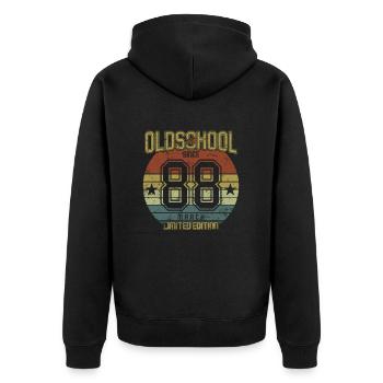March 1988 - Geburtstag im März Oldschool - Unisex Premium Bio Zip Hoodie - Schwarz - Hinten - Nico (187cm)