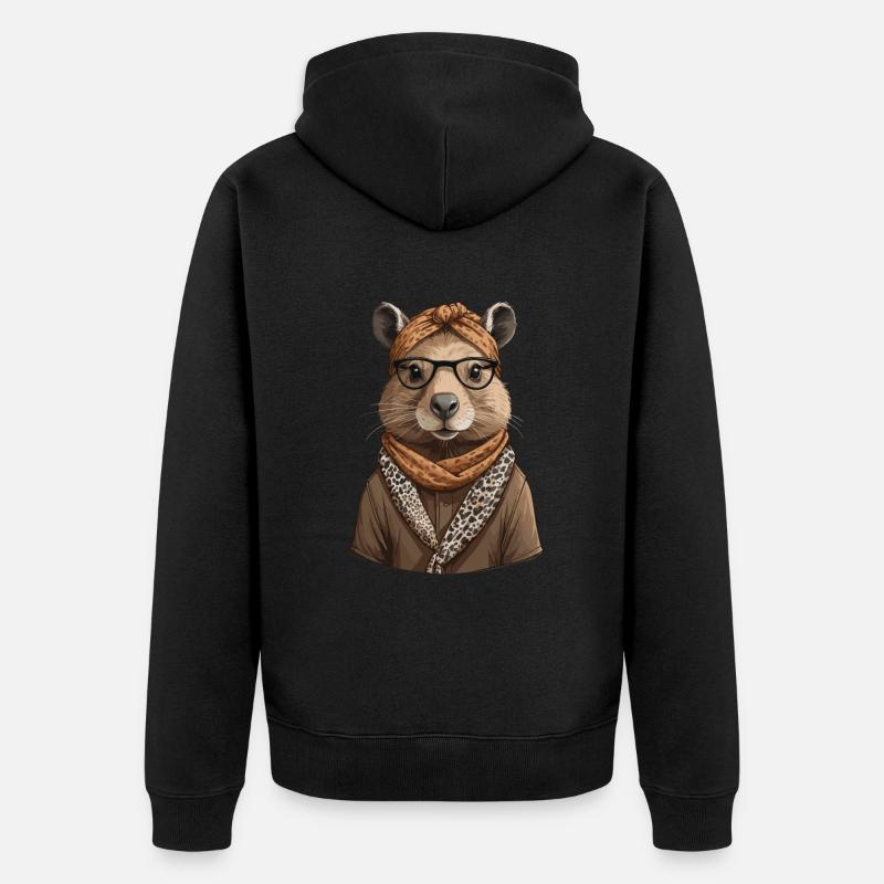 Drôle Capymama Capybara Mère Design - Veste à capuche bio Premium Unisexe - noir