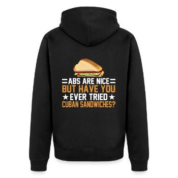 Discover the world of sandwich mastery - Unisex Premium Organic Zip Hoodie - black - Back - Nico (187cm)