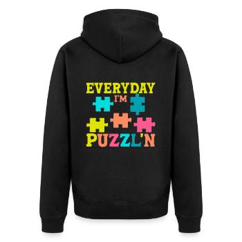 Jigsaw Puzzle Piece Puzzle Lover - Unisex Premium Organic Zip Hoodie - black - Back - Nico (187cm)