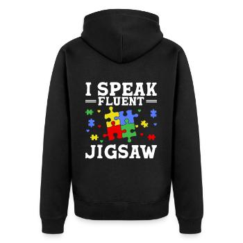 Jigsaw Puzzle Piece Puzzle Lover - Unisex Premium Organic Zip Hoodie - black - Back - Nico (187cm)