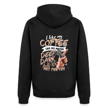 Poetry Slam J’aime mon café comme ma poésie - Veste à capuche bio Premium Unisexe - noir - Dos - Nico (187cm)