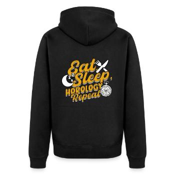 Uhrmacher Eat, Sleep, Horology, Repeat - Unisex Premium Bio Zip Hoodie - Schwarz - Hinten - Nico (187cm)