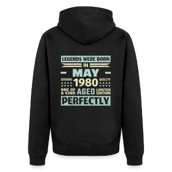 44. Geburtstag Mai Jahrgang 1980 Geschenkidee - Unisex Premium Bio Zip Hoodie - Schwarz - Hinten - Nico (187cm)