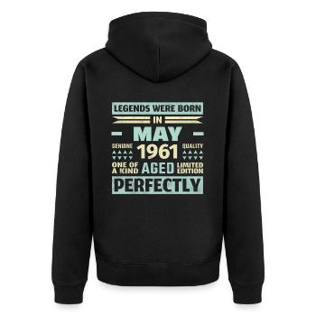 63. Geburtstag Mai Jahrgang 1961 Geschenkidee - Unisex Premium Bio Zip Hoodie - Schwarz - Hinten - Nico (187cm)