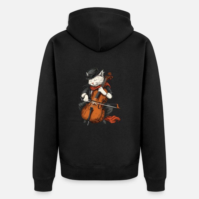 Chat jouant du violoncelle - Veste à capuche bio Premium Unisexe - noir