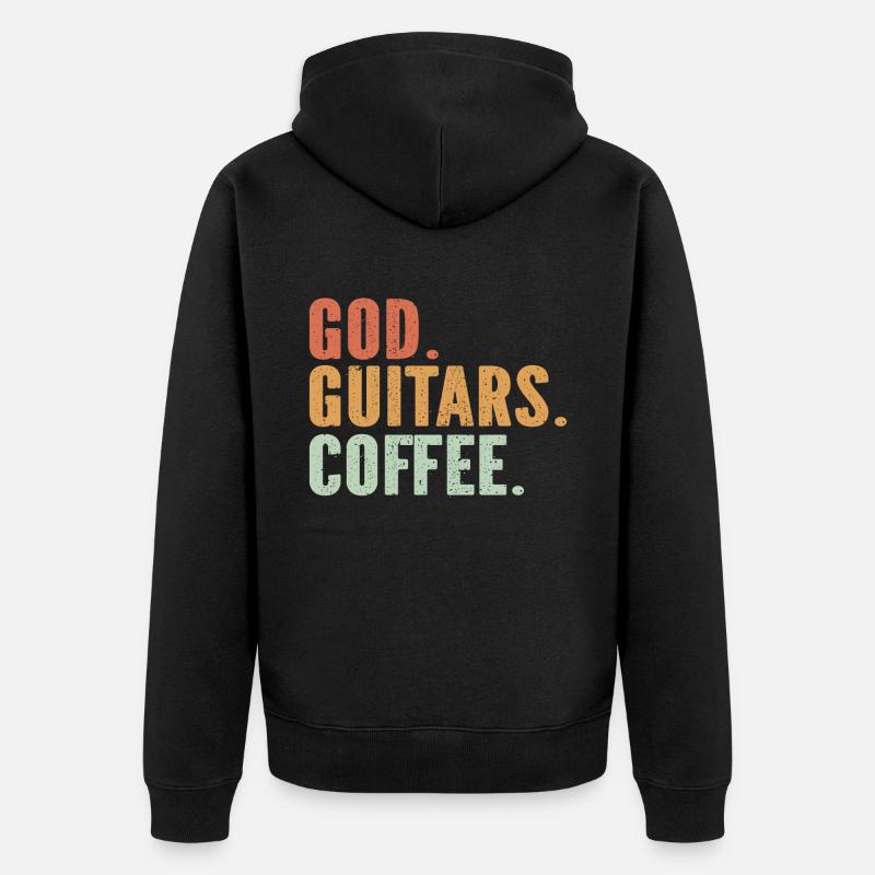 God Guitars Coffee Guitariste chrétien - Veste à capuche bio Premium Unisexe - noir