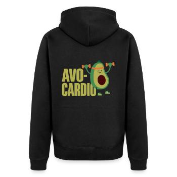Avo-Cardio Lustiges Wortspiel Training Avocado - Unisex Premium Bio Zip Hoodie - Schwarz - Hinten - Nico (187cm)