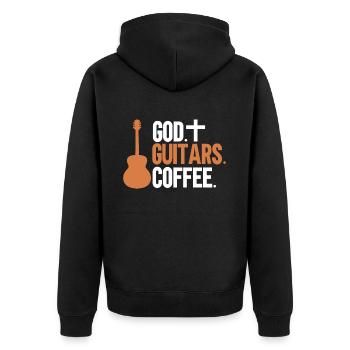 God Guitars Coffee Christian Guitarist - Unisex Premium Organic Zip Hoodie - black - Back - Nico (187cm)