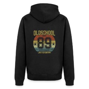 November 1989 - Geburtstag im November Oldschool - Unisex Premium Bio Zip Hoodie - Schwarz - Hinten - Nico (187cm)