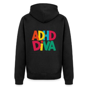 ADHD Humor And Awareness Design - Unisex Premium Organic Zip Hoodie - black - Back - Nico (187cm)
