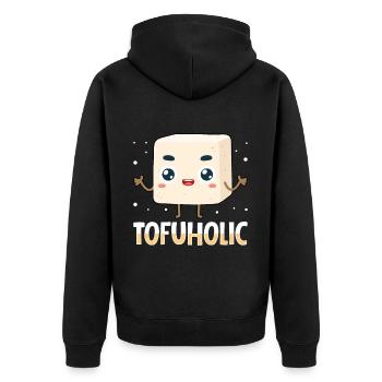 Vegan Vegetarier Design für einen Tofu Fan - Unisex Premium Bio Zip Hoodie - Schwarz - Hinten - Nico (187cm)