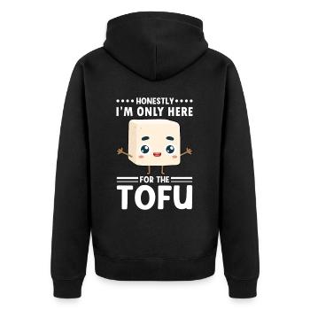 Vegan Vegetarier Design für einen Tofu Fan - Unisex Premium Bio Zip Hoodie - Schwarz - Hinten - Nico (187cm)