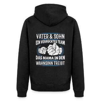 Vater & Sohn Gemeinsam stark & urkomisch - Unisex Premium Bio Zip Hoodie - Schwarz - Hinten - Nico (187cm)