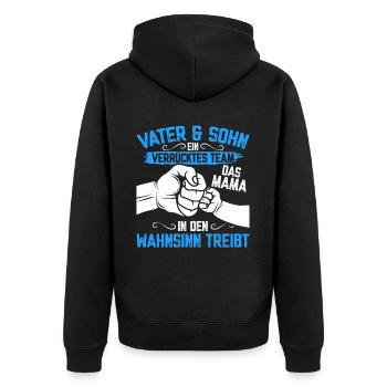 Vater & Sohn Gemeinsam stark & urkomisch - Unisex Premium Bio Zip Hoodie - Schwarz - Hinten - Nico (187cm)