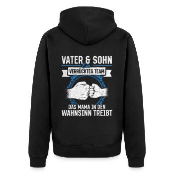Vater & Sohn Gemeinsam stark & urkomisch - Unisex Premium Bio Zip Hoodie - Schwarz - Hinten - Nico (187cm)