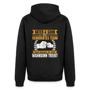 Vater & Sohn Gemeinsam stark & urkomisch - Unisex Premium Bio Zip Hoodie - Schwarz - Hinten - Nico (187cm)