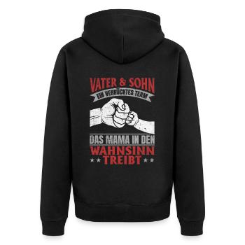 Vater & Sohn Gemeinsam stark & urkomisch - Unisex Premium Bio Zip Hoodie - Schwarz - Hinten - Nico (187cm)