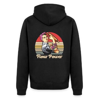 Bäcker Bäckerein Backwaren Backen Geschenk - Unisex Premium Bio Zip Hoodie - Schwarz - Hinten - Nico (187cm)