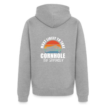 Cornhole Beanbag Sackloch Geschenk - Unisex Premium Bio Zip Hoodie - Grau meliert - Hinten - Nico (187cm)