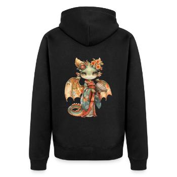 Drache Geish Japanisch Kawaii - Unisex Premium Bio Zip Hoodie - Schwarz - Hinten - Nico (187cm)