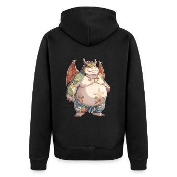 Drache Sumo-Ringer Japanisch Kawaii - Unisex Premium Bio Zip Hoodie - Schwarz - Hinten - Nico (187cm)