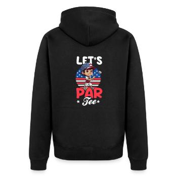 4. Juli Golf Lets Partee - Unisex Premium Bio Zip Hoodie - Schwarz - Hinten - Nico (187cm)
