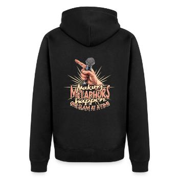 Poetry Slam Dichter Making metaphors happen - Unisex Premium Bio Zip Hoodie - Schwarz - Hinten - Nico (187cm)