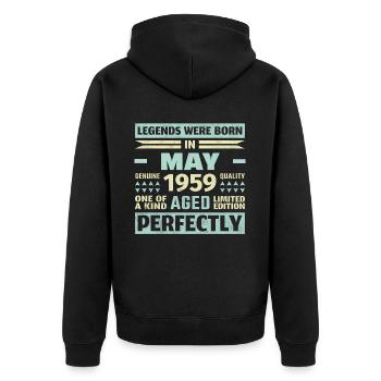 65. Geburtstag Mai Jahrgang 1959 Geschenkidee - Unisex Premium Bio Zip Hoodie - Schwarz - Hinten - Nico (187cm)