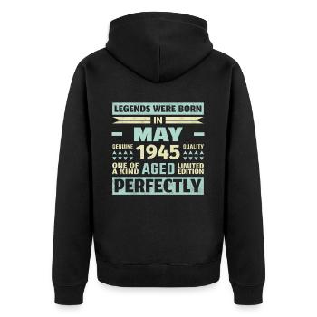 79th Birthday May Vintage 1945 Gift Idea - Unisex Premium Organic Zip Hoodie - black - Back - Nico (187cm)