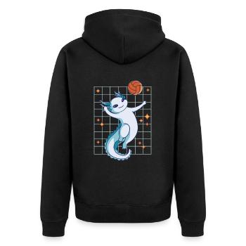 Lustiges Axolotl Basketball - Unisex Premium Bio Zip Hoodie - Schwarz - Hinten - Nico (187cm)