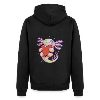 Lustiges Axolotl Herz - Unisex Premium Bio Zip Hoodie - Schwarz - Hinten - Nico (187cm)