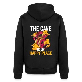 Drache Tshirt Märchen Dragon Japanisch Kanji - Unisex Premium Bio Zip Hoodie - Schwarz - Hinten - Nico (187cm)