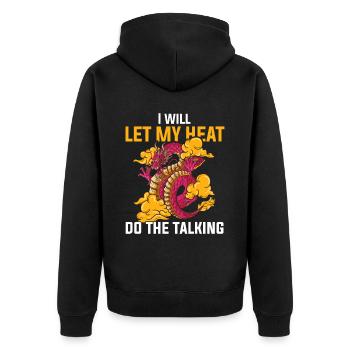 Drache Tshirt Märchen Dragon Japanisch Kanji - Unisex Premium Bio Zip Hoodie - Schwarz - Hinten - Nico (187cm)