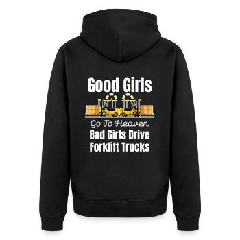 Good Girls Are Going To Heaven, Bad Girls - Unisex Premium Organic Zip Hoodie - black - Back - Nico (187cm)