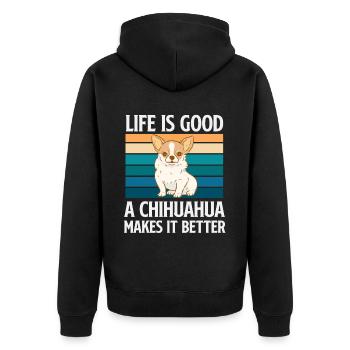 Das Leben Ist Gut. Ein Chihuahua Macht Es Besser. - Unisex Premium Bio Zip Hoodie - Schwarz - Hinten - Nico (187cm)