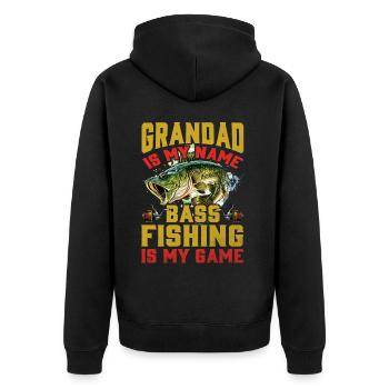 Grandad is my name bass fishing is my game - Unisex Premium Organic Zip Hoodie - black - Back - Nico (187cm)